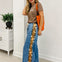 Camo Side Stripe Wide Leg Denim Pants