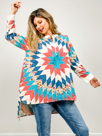 Quiltwork Vintage Inspired High-low Tunic Top