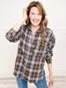 Long Sleeve Button Down Collared Plaid Top