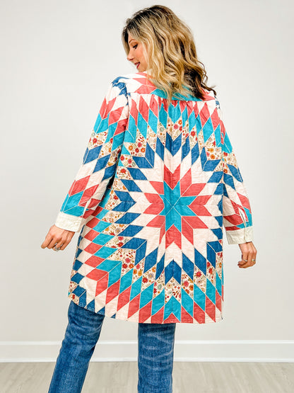 Quiltwork Vintage Inspired High-low Tunic Top