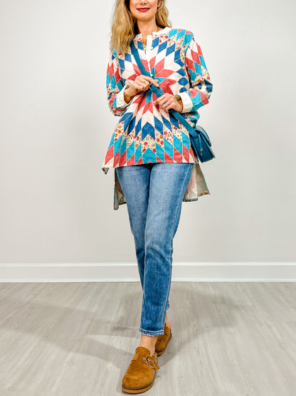 Quiltwork Vintage Inspired High-low Tunic Top