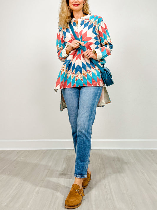 Quiltwork Vintage Inspired High-low Tunic Top
