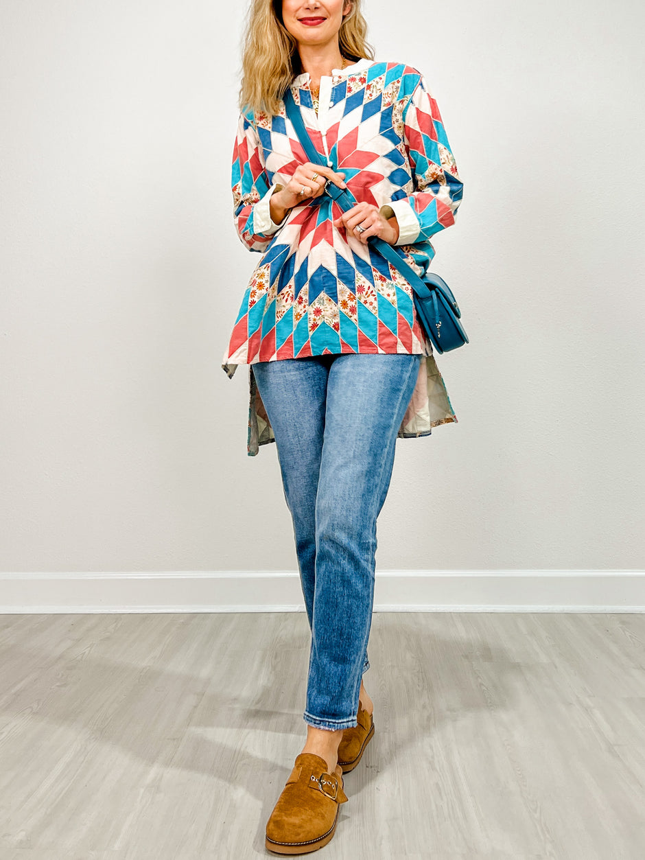 Quiltwork Vintage Inspired High-low Tunic Top