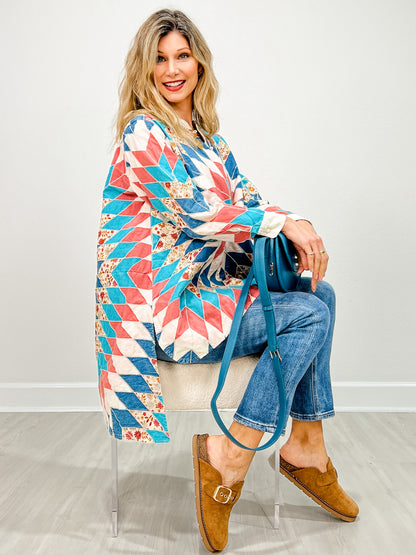 Quiltwork Vintage Inspired High-low Tunic Top