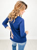 V-Neck Poly Blend 3/4" Sleeve Top in NAVY