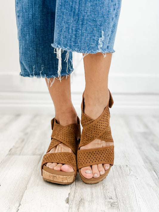 Corky's Guilty Wedge Sandal in Tobacco Faux Suede