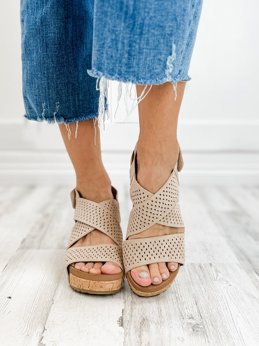 Corky's Guilty Wedge Sandal in Sand Faux Suede