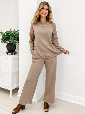 Scuba Side Slit Top & Pants Set-B