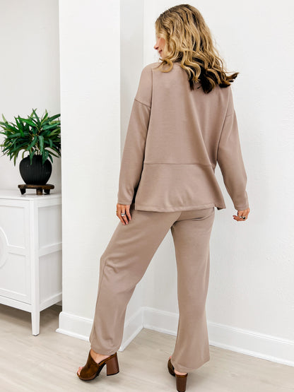 Scuba Side Slit Top & Pants Set-B