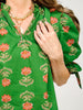 Floral Print Split Ruffle Neck Top with Bubble Sleeves