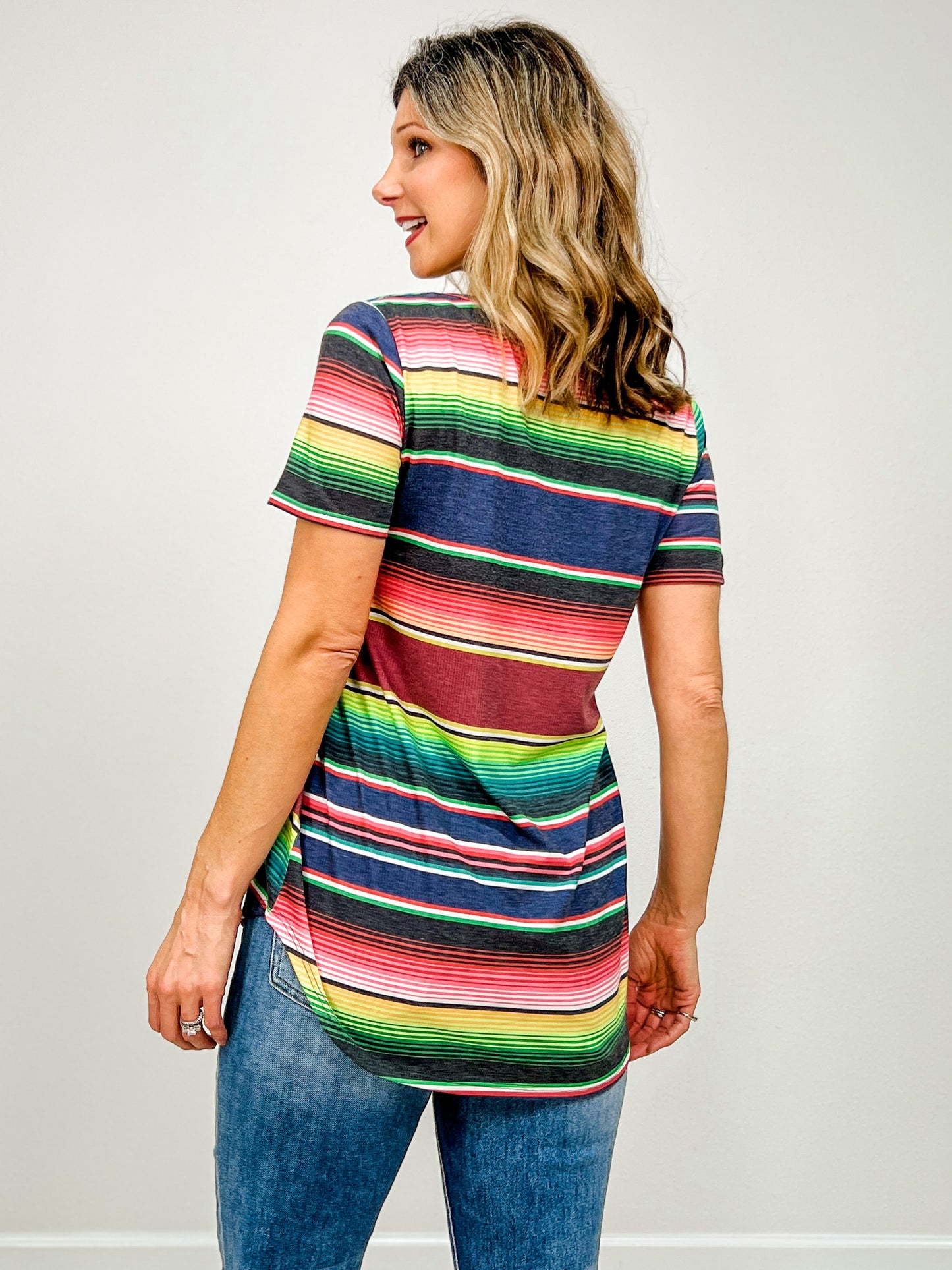 Serape Print Open Front Short Sleeve Top