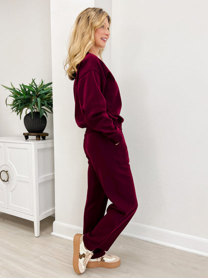 Fleece Long Sleeve Pullover & Sweatpants Set-A