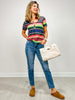 Serape Print Open Front Short Sleeve Top