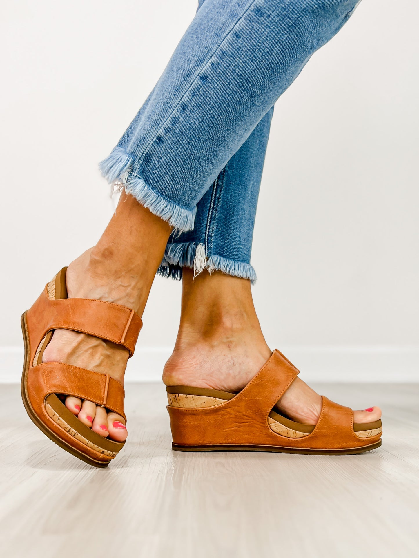 Corkys Table for Two Wedge Sandals in COGNAC
