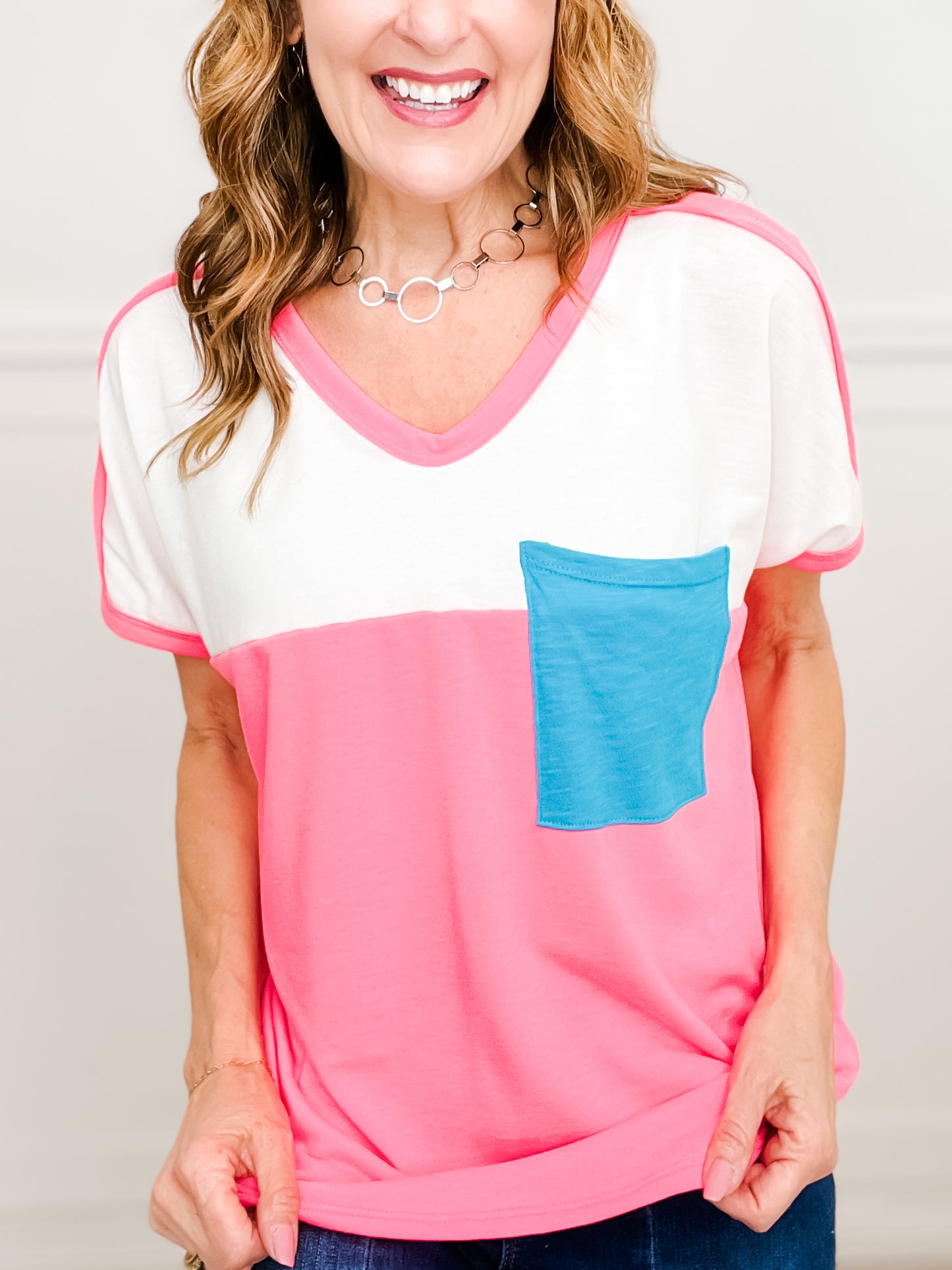 French Terry Contrast Pocket Color Block Top