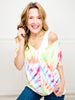 TIE DYE PRINT JERSEY STITCHED V NECK TOP