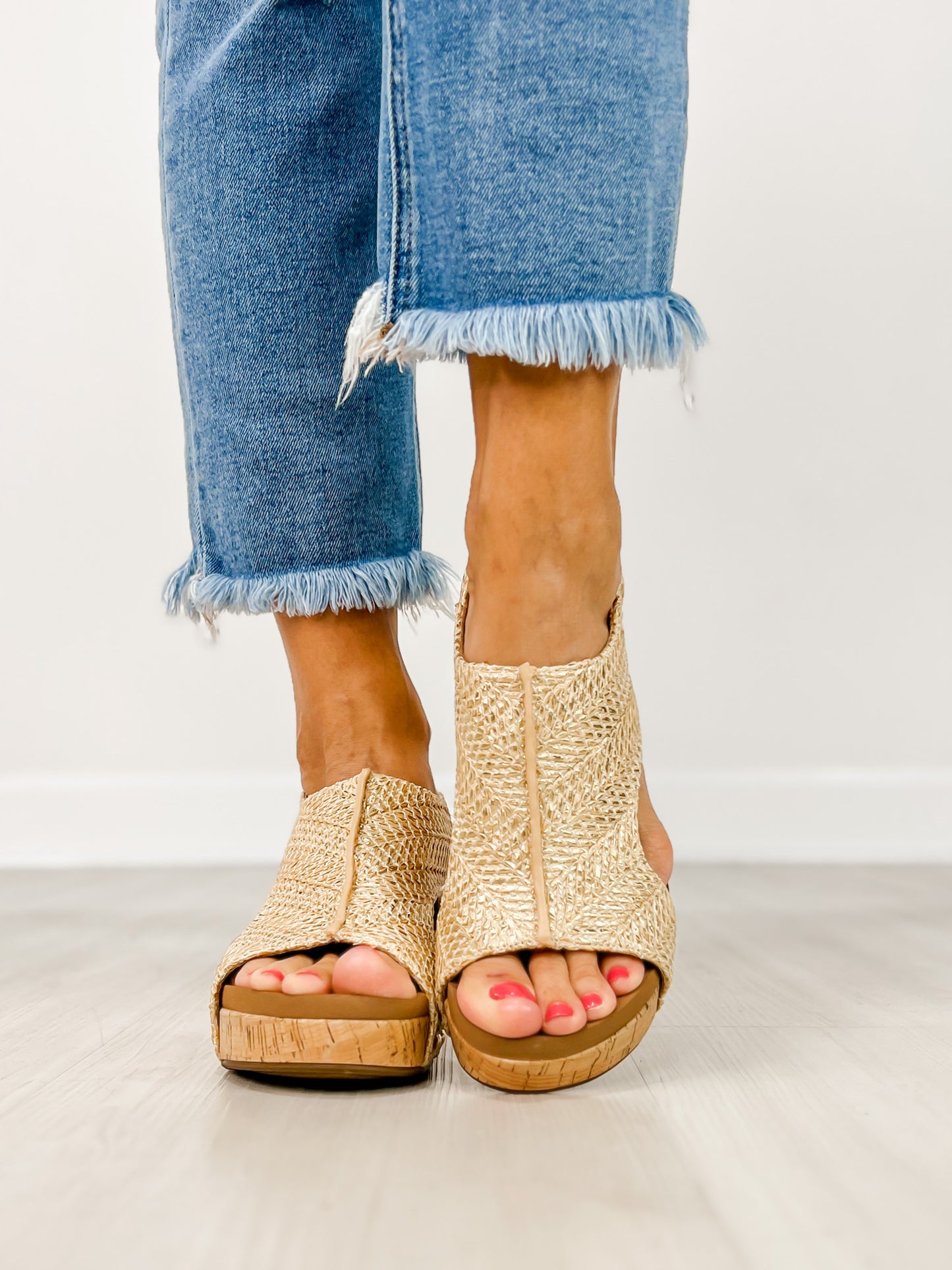 Corkys Carley Wedges in Light Gold Raffia