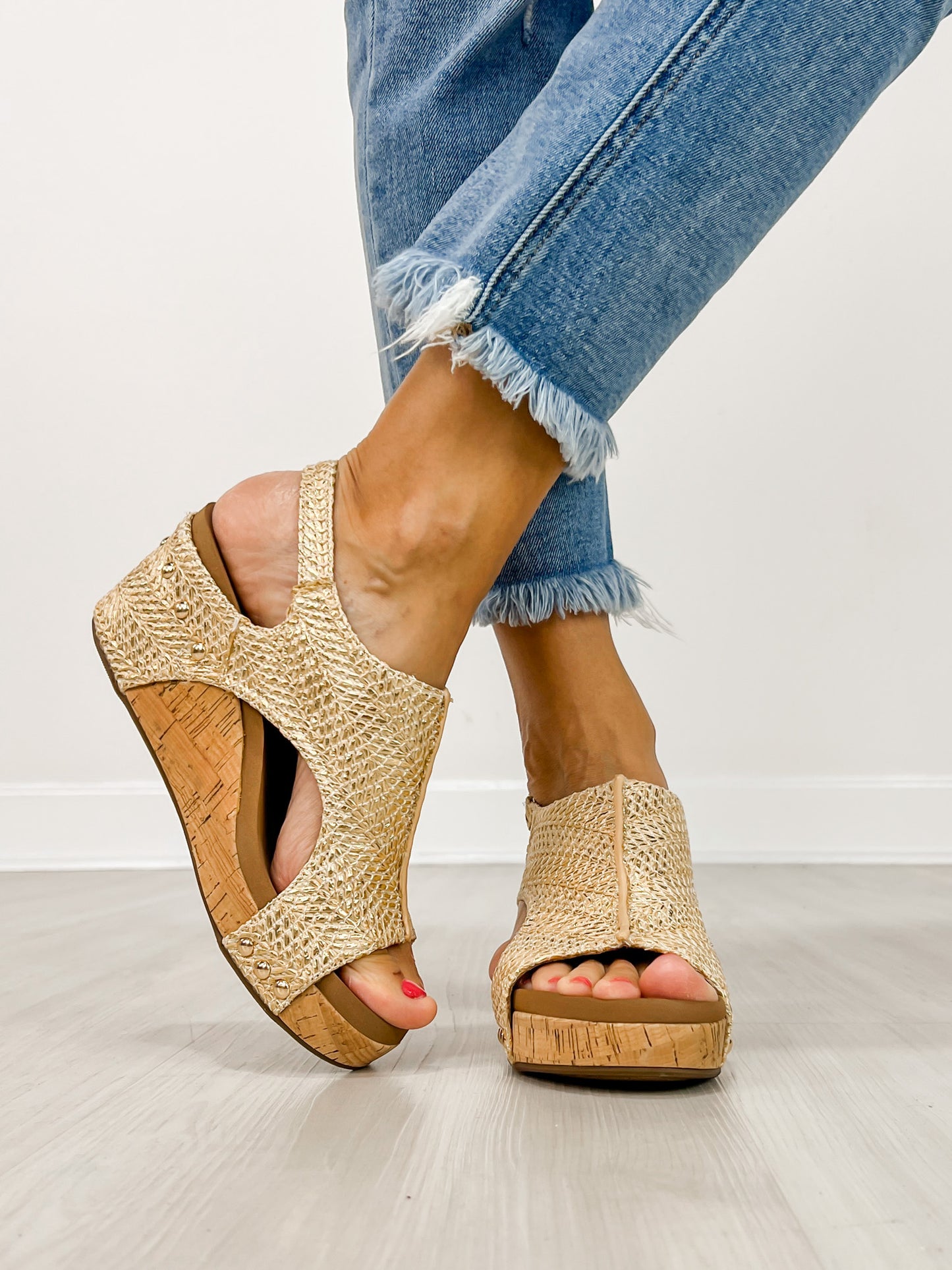 Corkys Carley Wedges in Light Gold Raffia