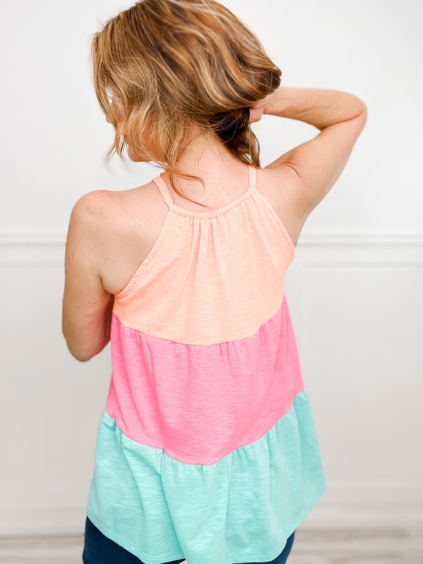 Halter Chic Slub Terry Color Block Top