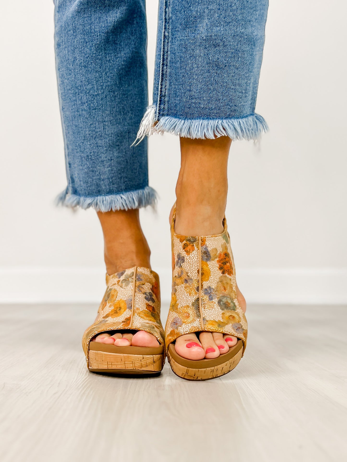 Corkys Carley Wedges in Camel Washed Flower