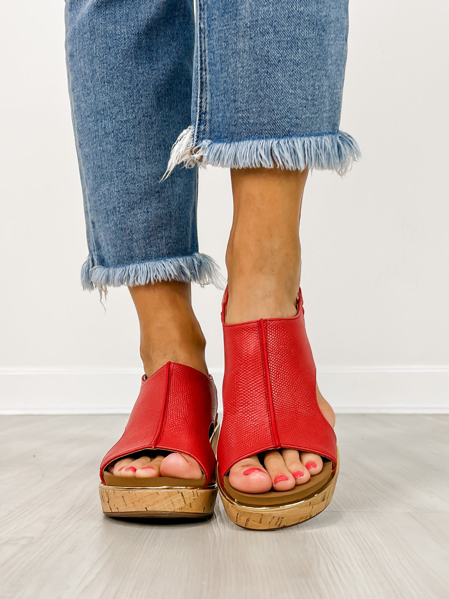 Corkys Carley Wedges in Red Lizard 2