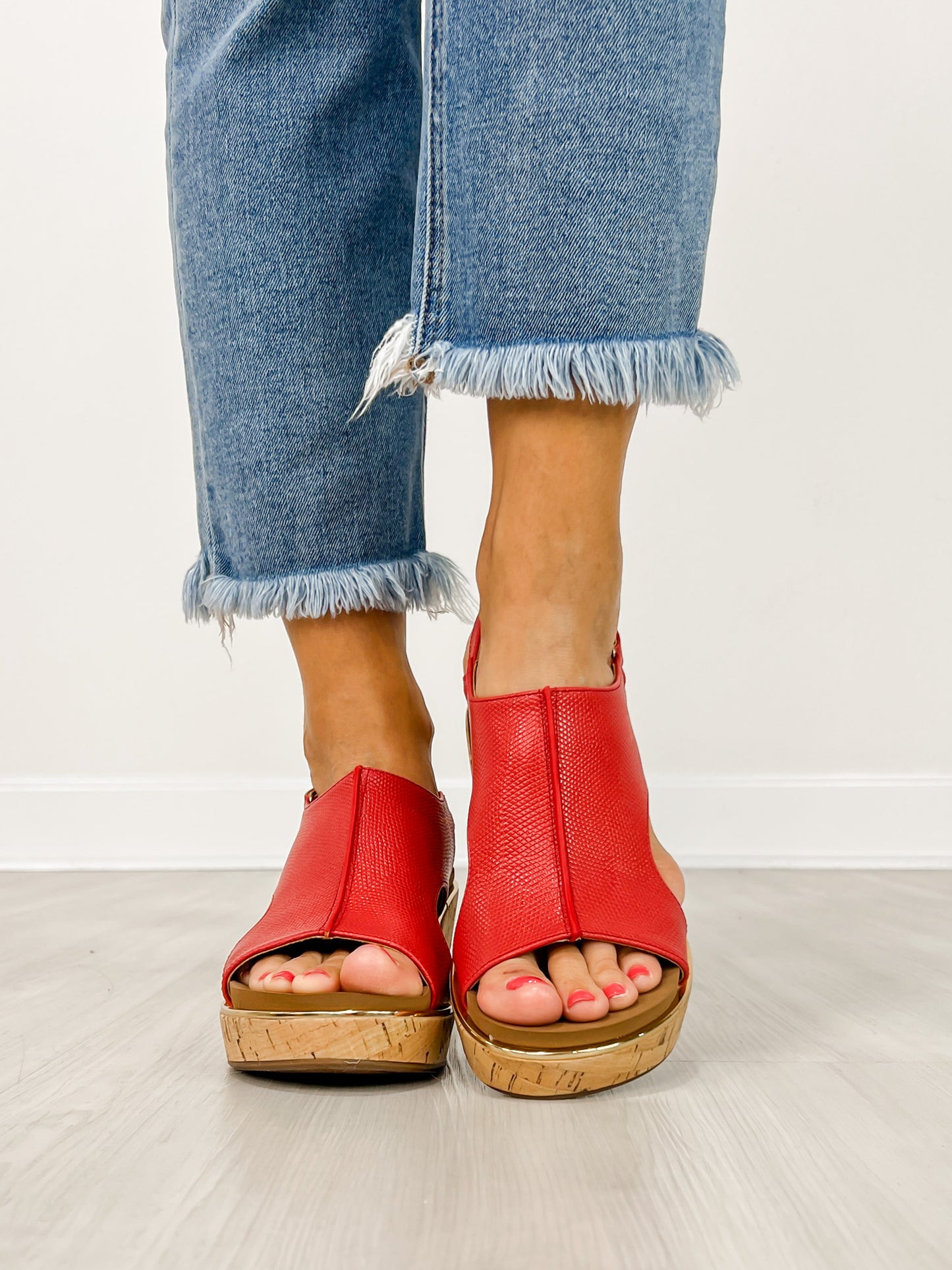 Corkys Carley Wedges in Red Lizard 2