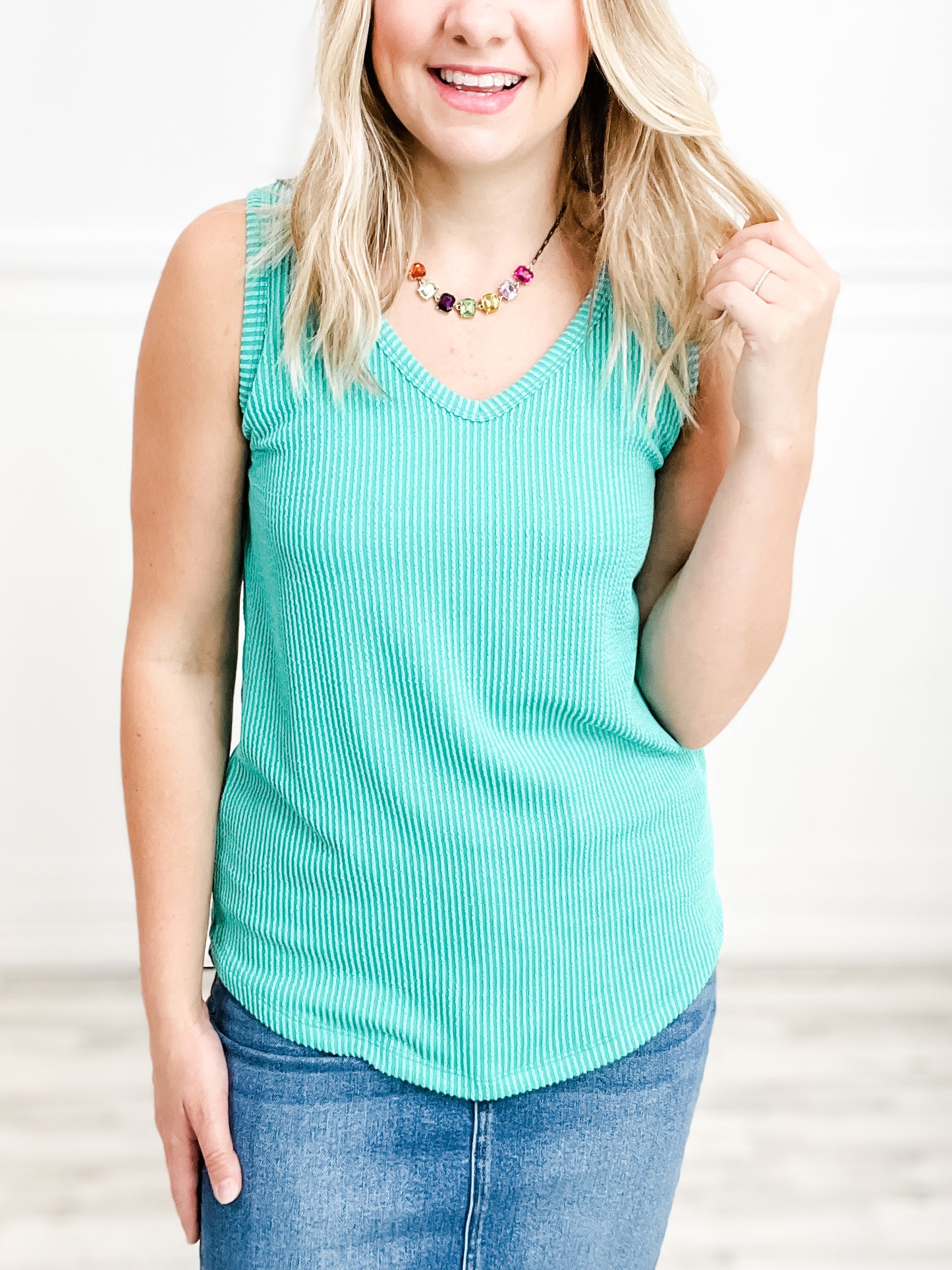 Ribbed Tank Top with V-Neckline