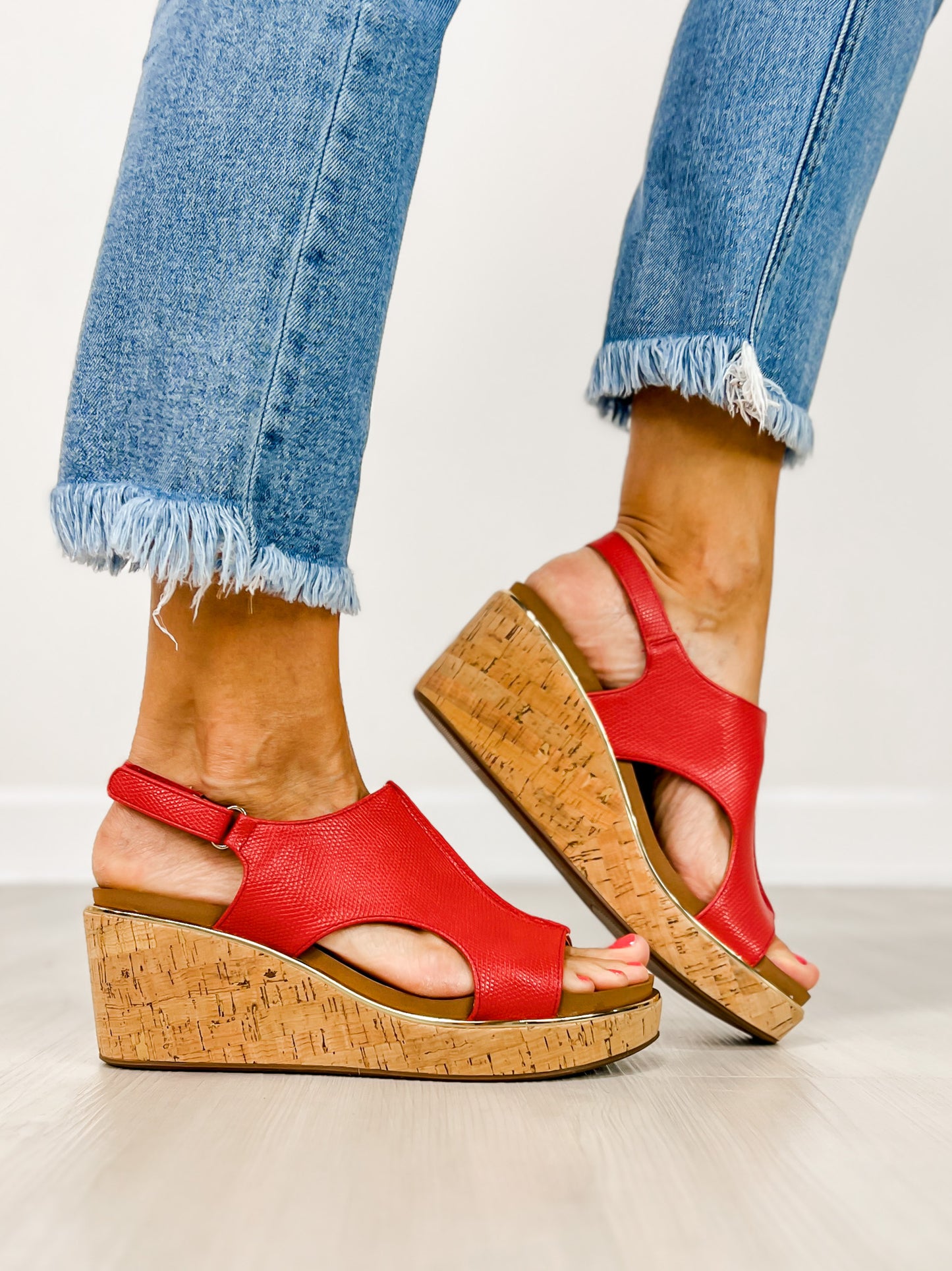 Corkys Carley Wedges in Red Lizard 2
