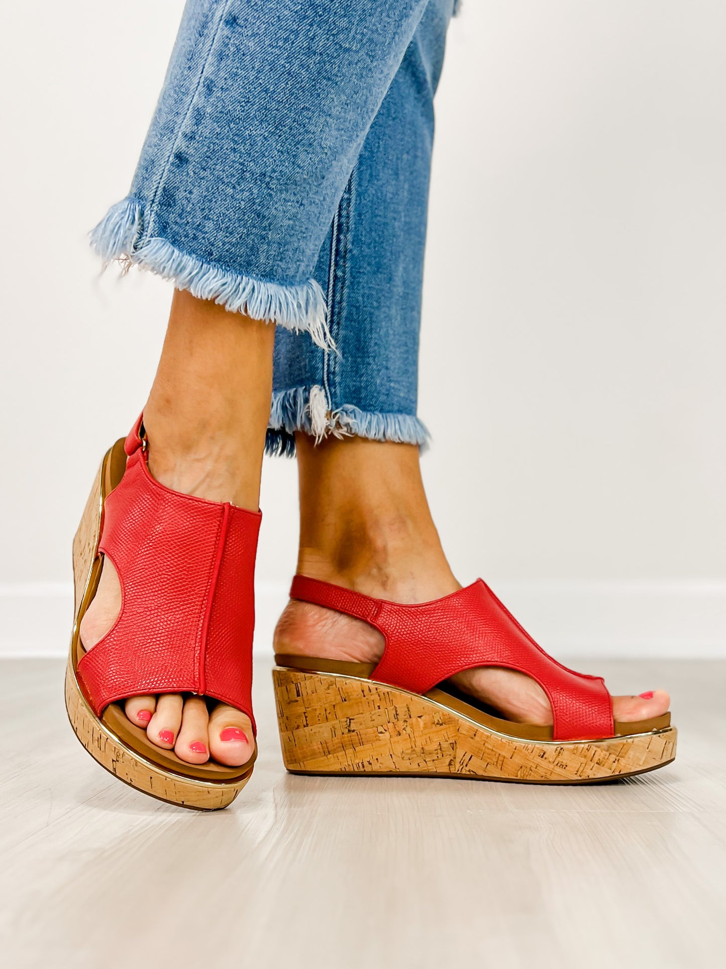 Corkys Carley Wedges in Red Lizard 2