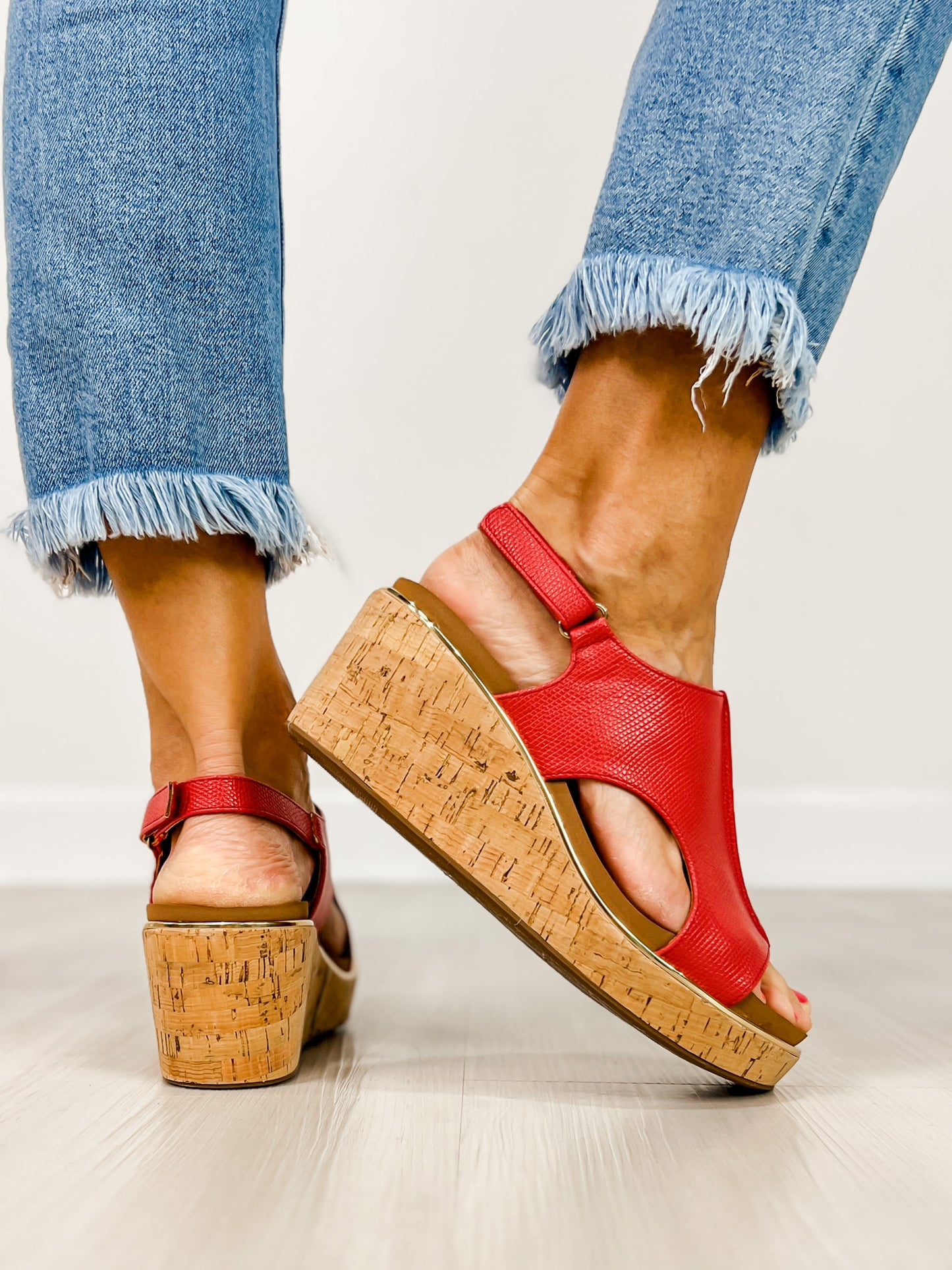 Corkys Carley Wedges in Red Lizard 2