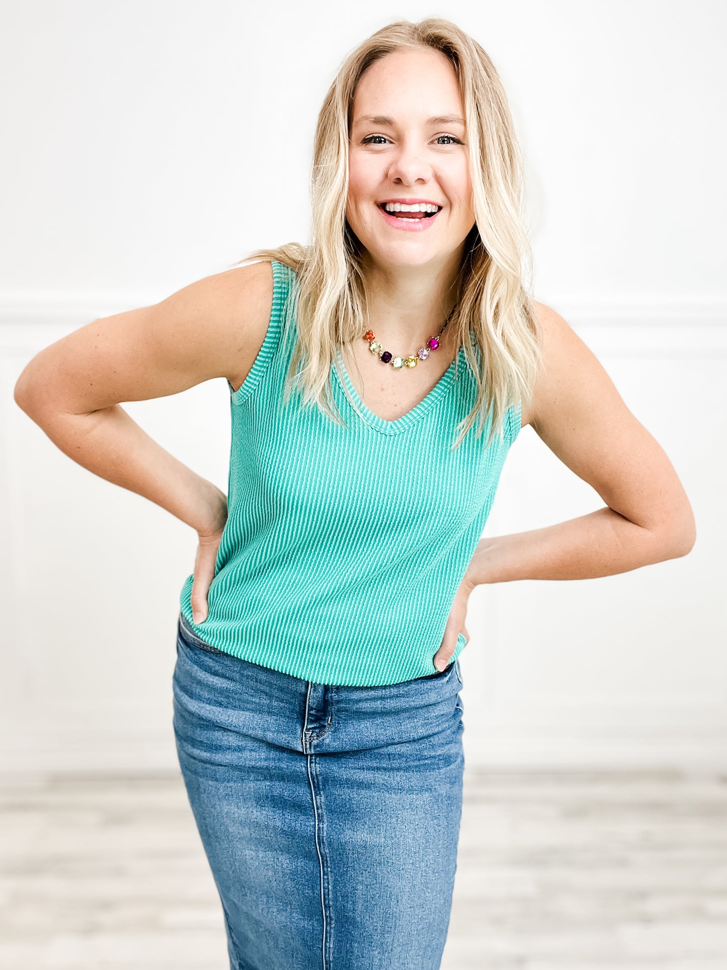 Ribbed Tank Top with V-Neckline