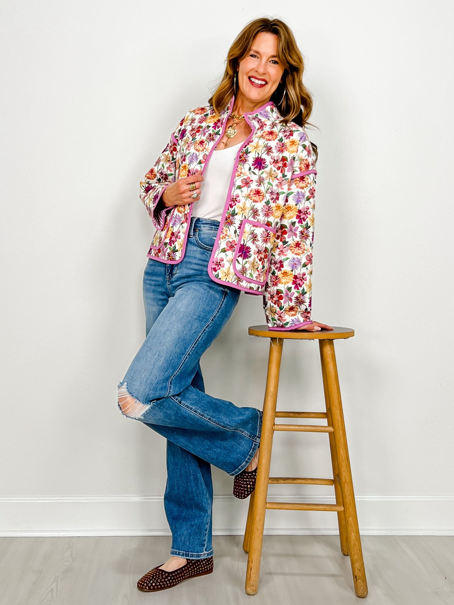 Botanical Print Long Sleeve Quilted Jacket