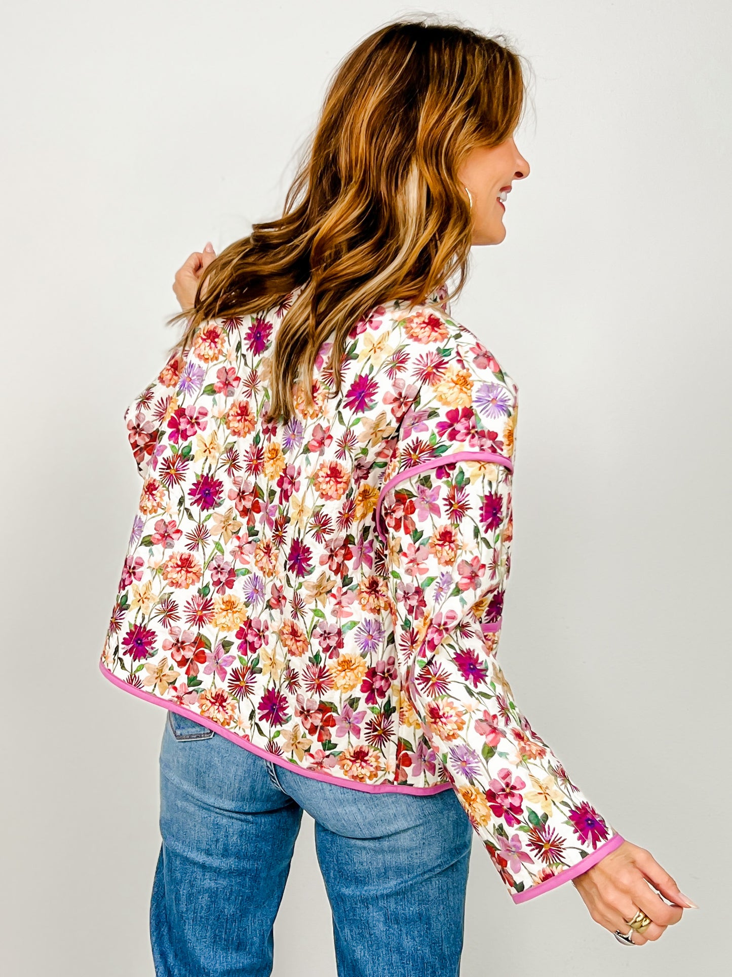 Botanical Print Long Sleeve Quilted Jacket