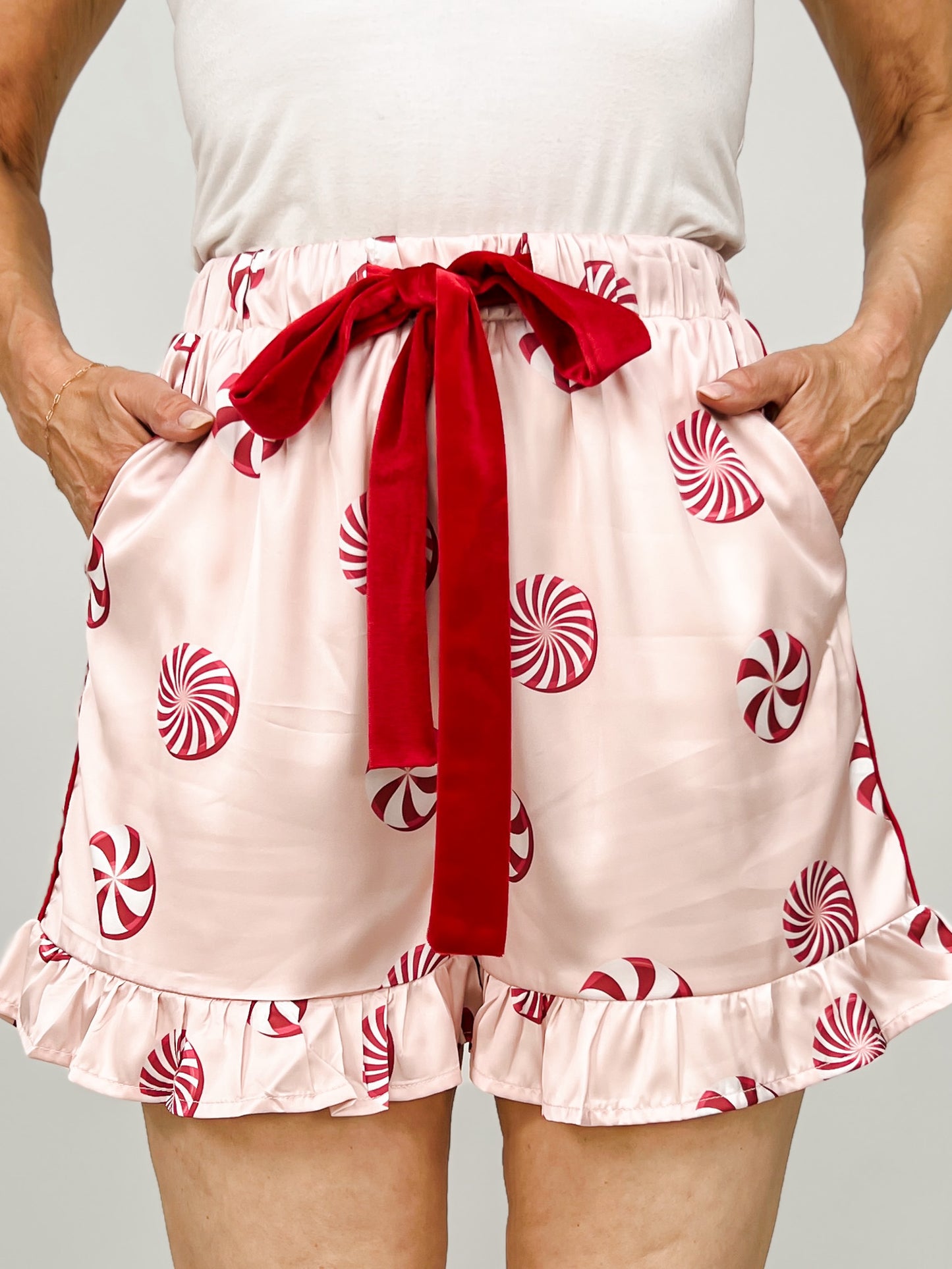 Peppermint PJ Shorts with Ruffle Hem