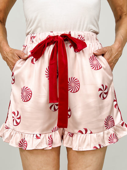 Peppermint PJ Shorts with Ruffle Hem
