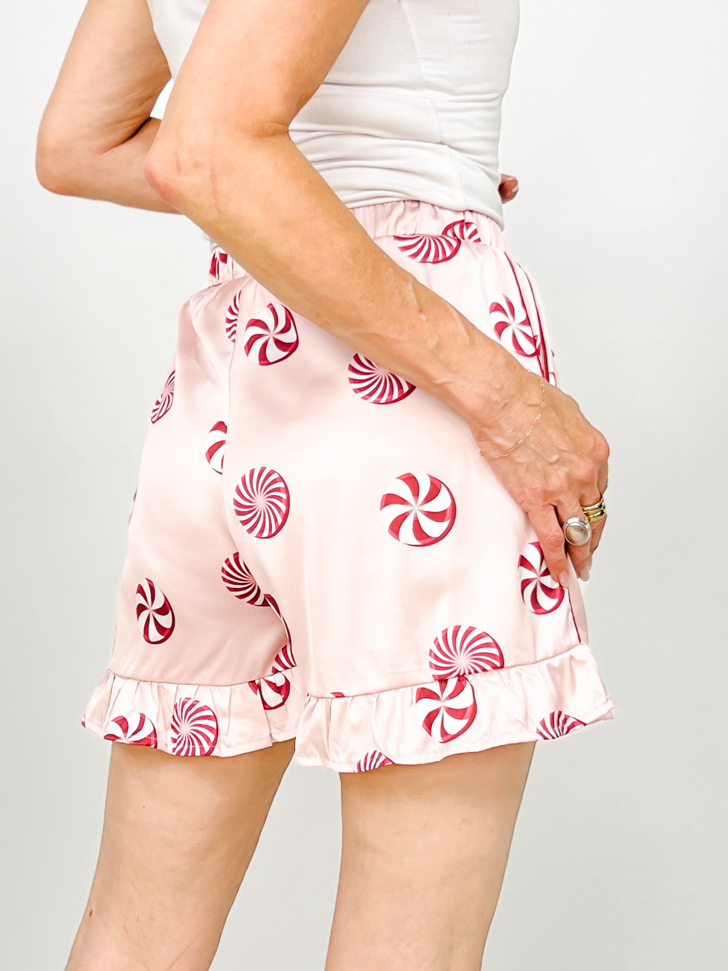 Peppermint PJ Shorts with Ruffle Hem