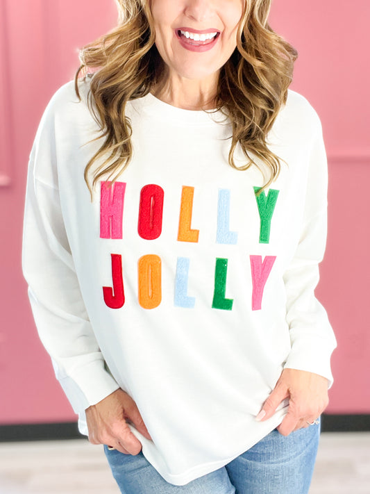 Holly Jolly French Terry Pullover Sweater Top