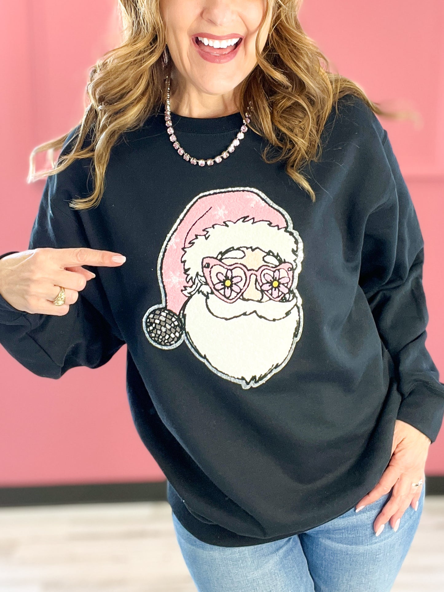 Disco Groovy Santa Chenille Sweatshirt Top