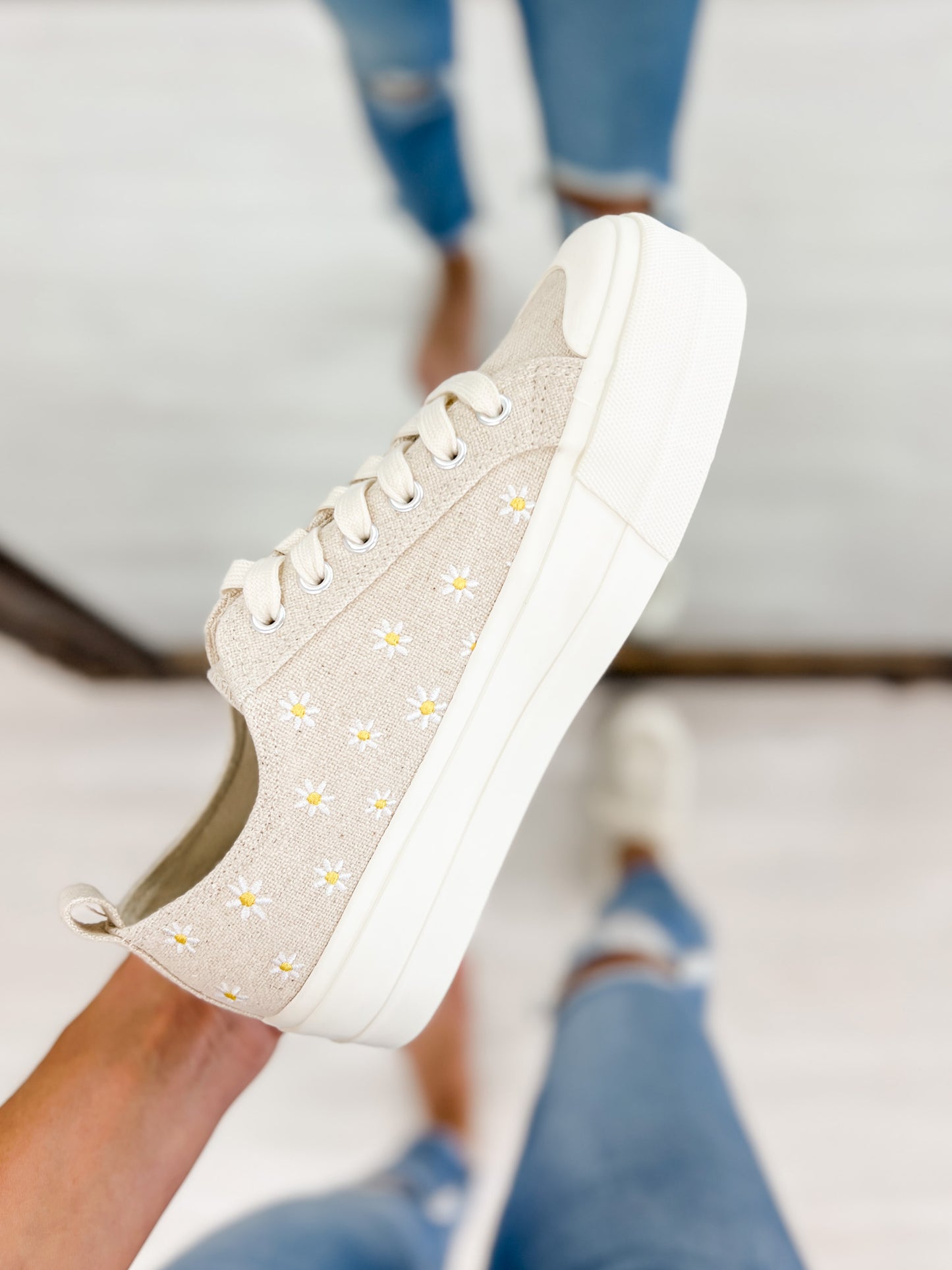 Corkys Take The Lead Tennis Shoes in Natural with Daisies