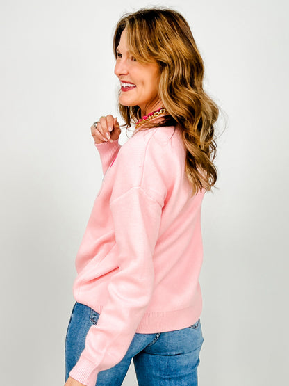 Deck The Halls Pink Christmas Holiday Sweater