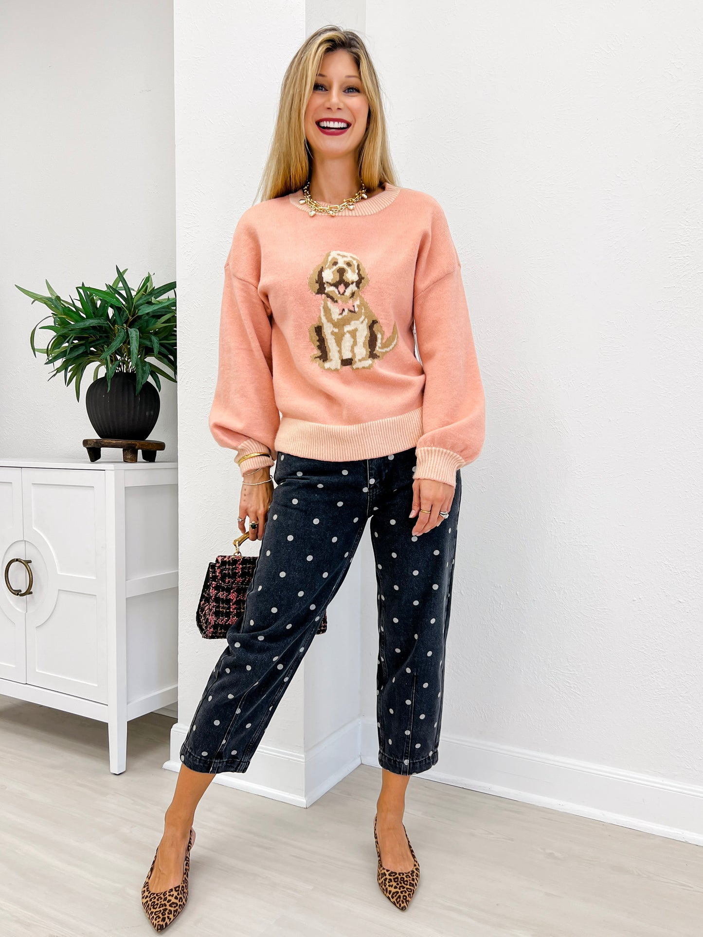 Cute Dog Intarsia Knit Sweater