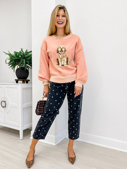 Cute Dog Intarsia Knit Sweater