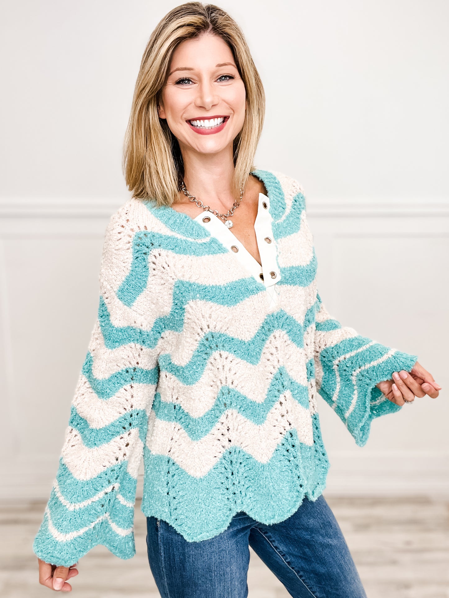 Oversize Round Neck Striped Sweater
