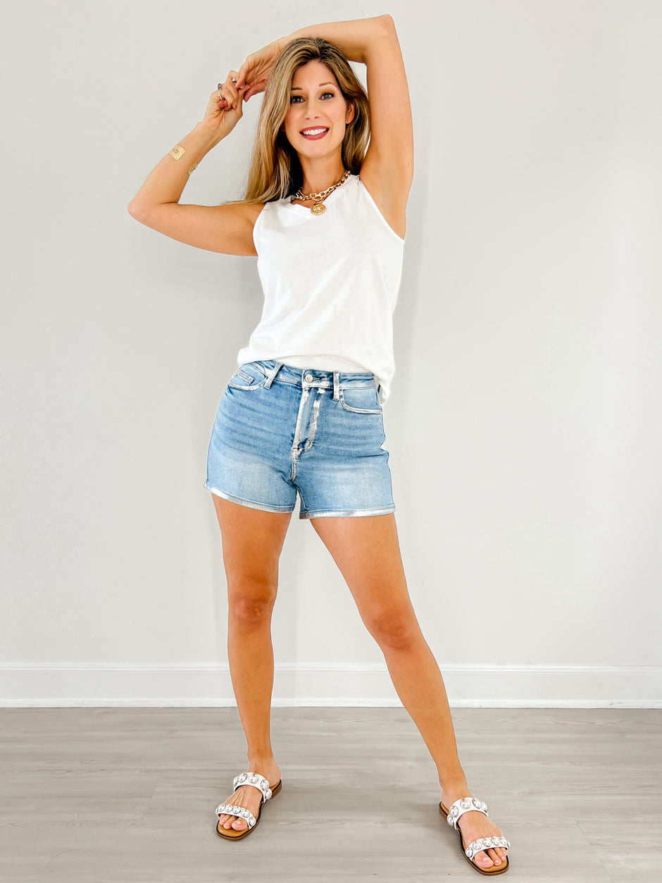Judy Blue HW Slim Short Foil Seams