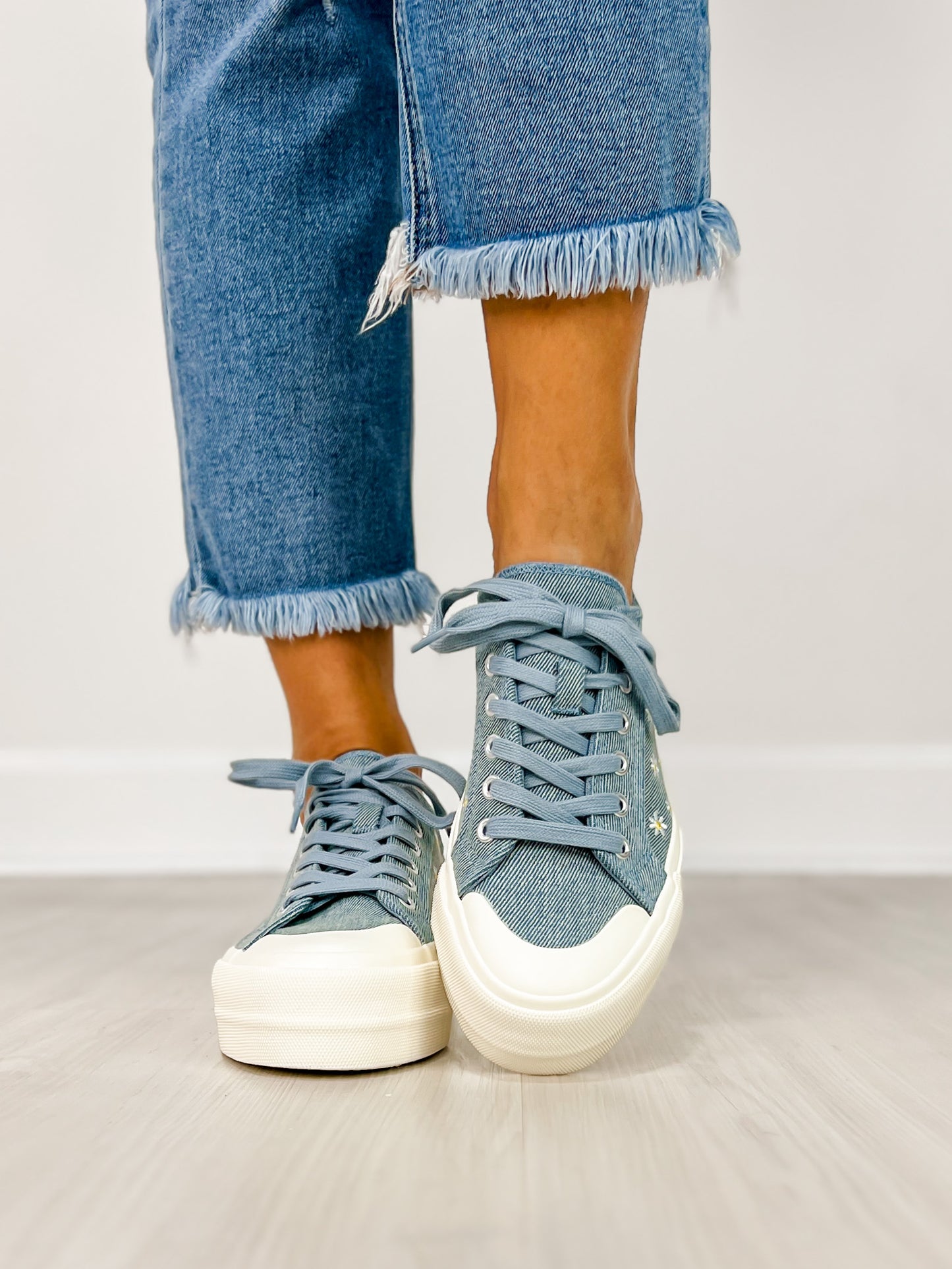 Corkys Take The Lead Tennis Shoes in Blue Denim Daisies