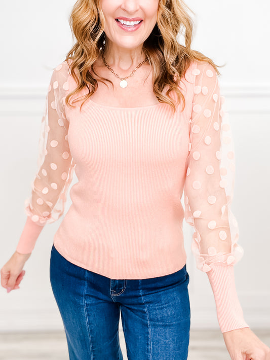 Sheer Polka Dot Sleeve Knit Top