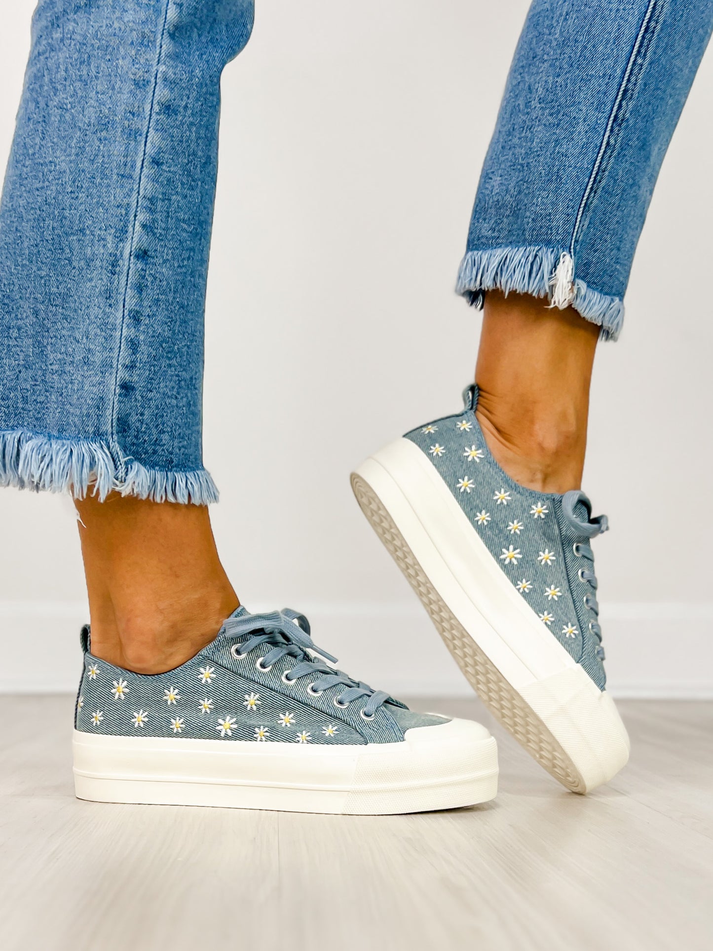 Corkys Take The Lead Tennis Shoes in Blue Denim Daisies