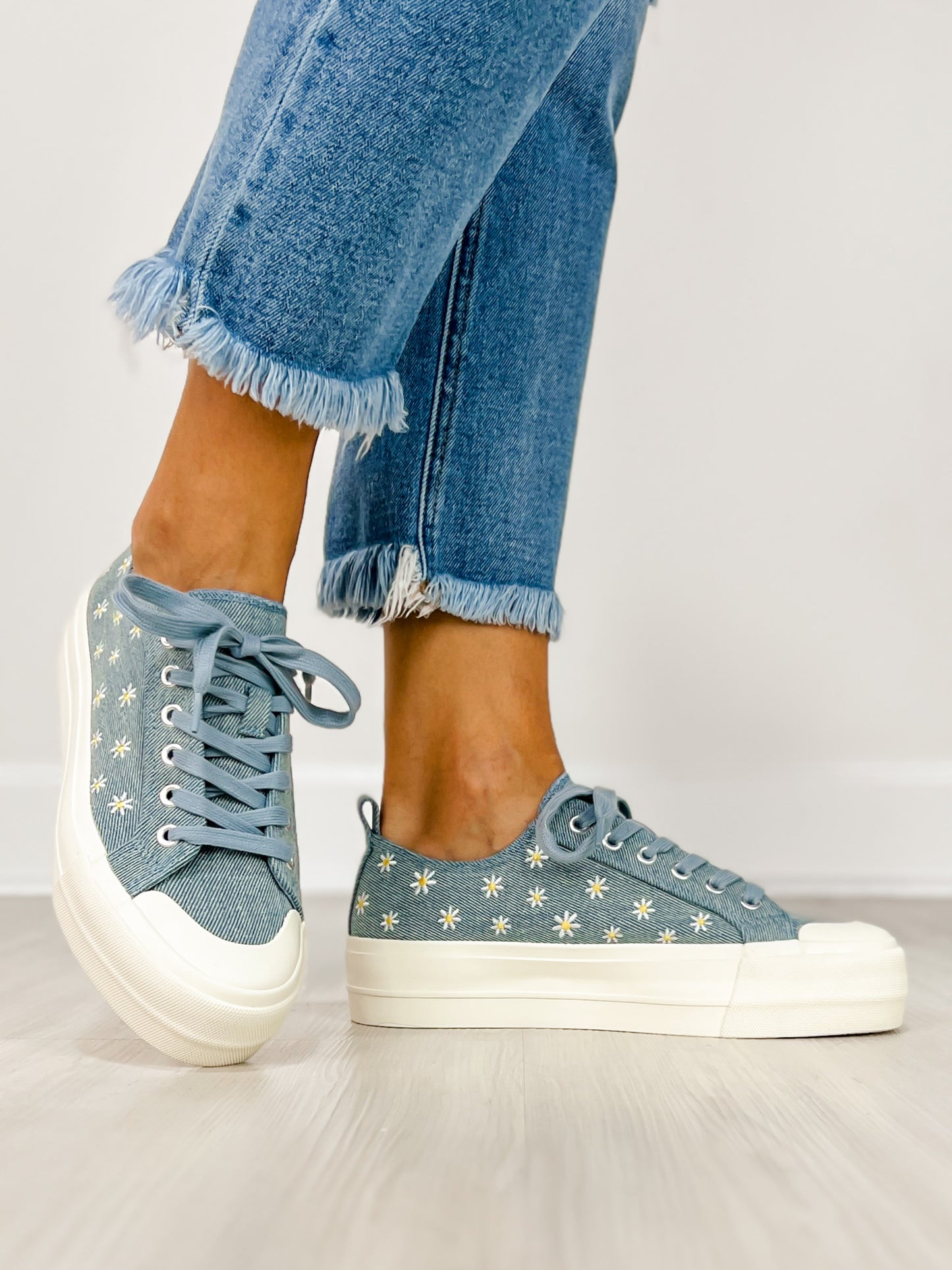 Corkys Take The Lead Tennis Shoes in Blue Denim Daisies