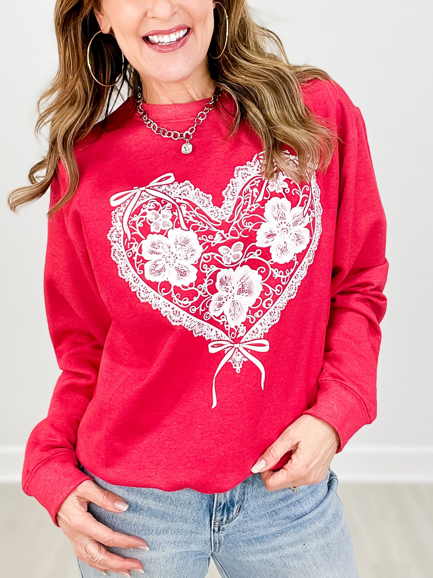 Delicate Lace Heart Graphic Sweatshirt