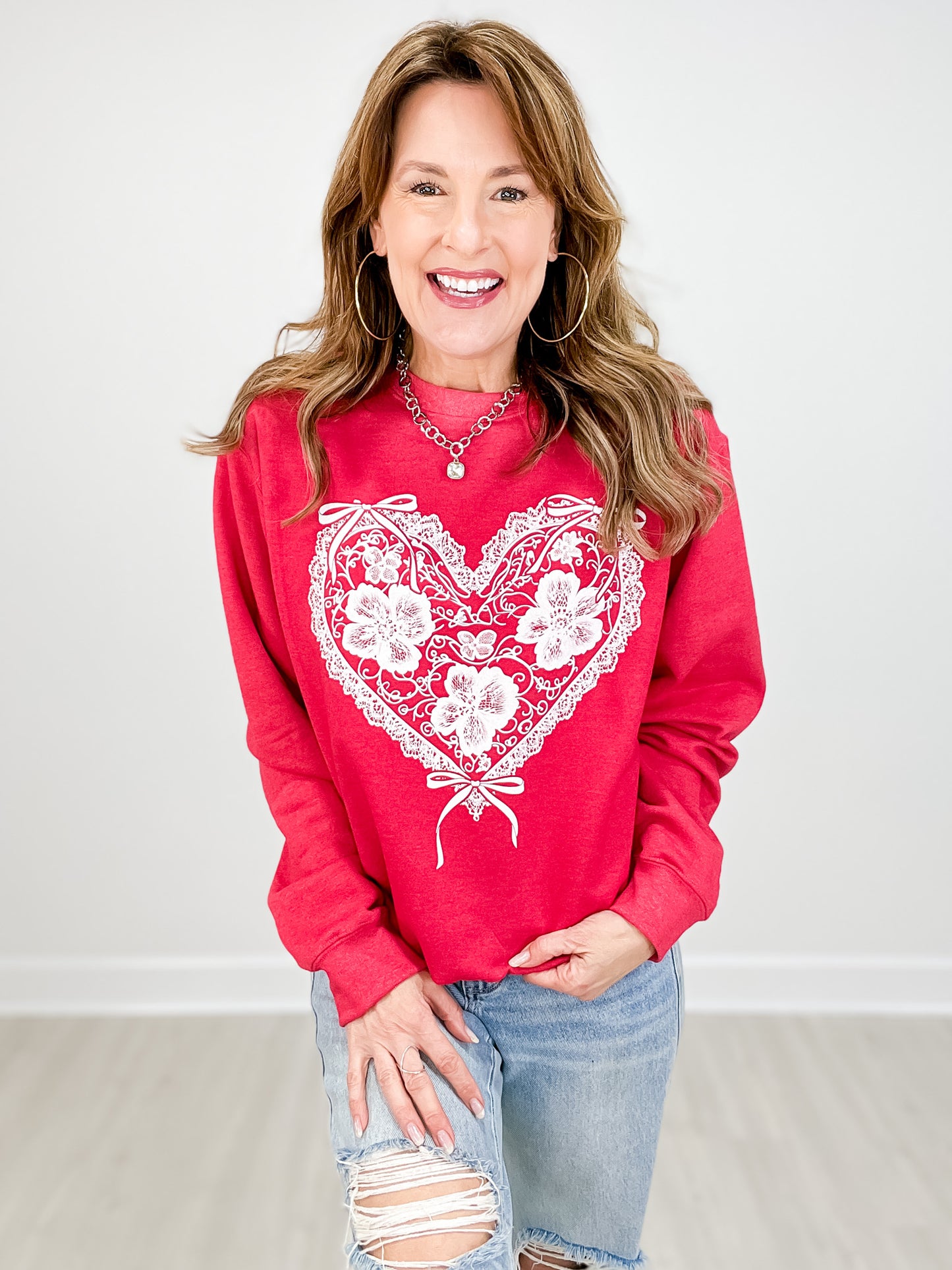 Delicate Lace Heart Graphic Sweatshirt